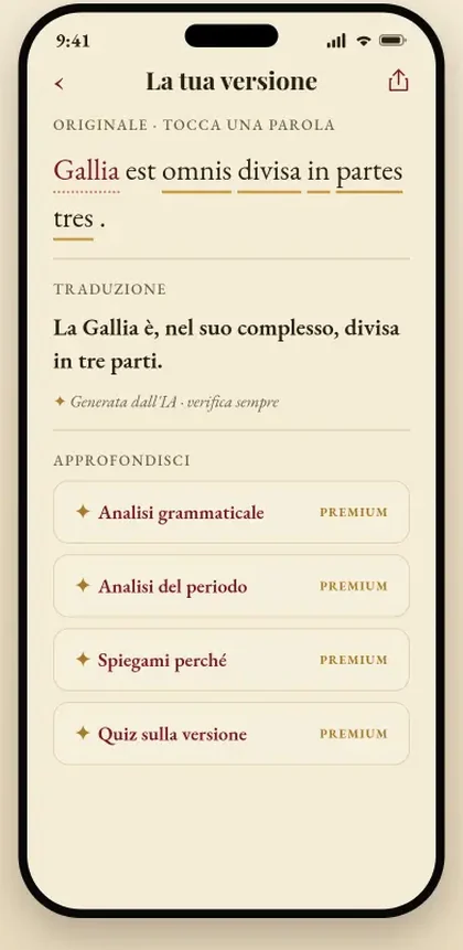 Ditionatio su iPhone: la versione di latino tradotta, con le parole toccabili