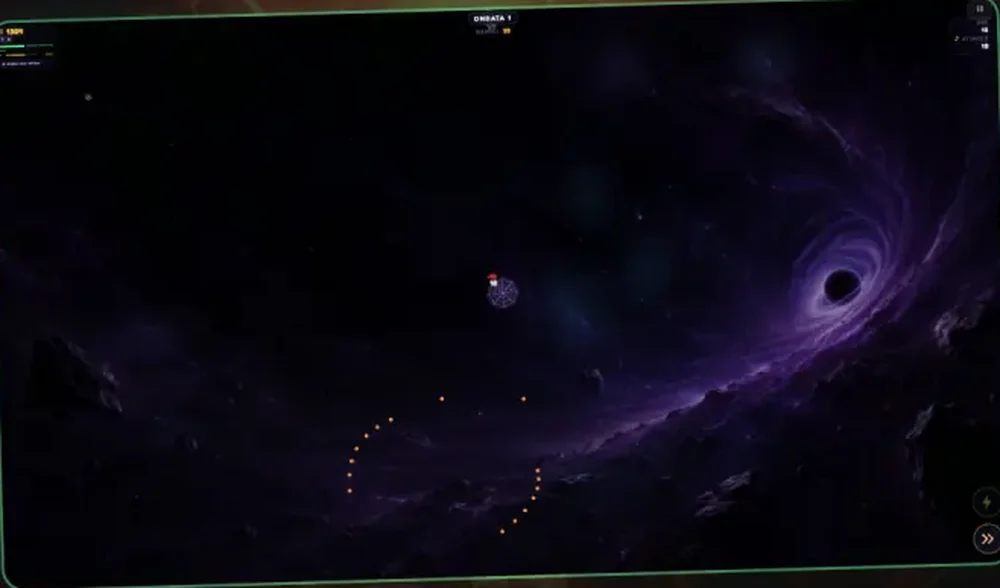 Una partita a Void Weaver: la nave al centro, i proiettili nemici e il vortice sullo sfondo