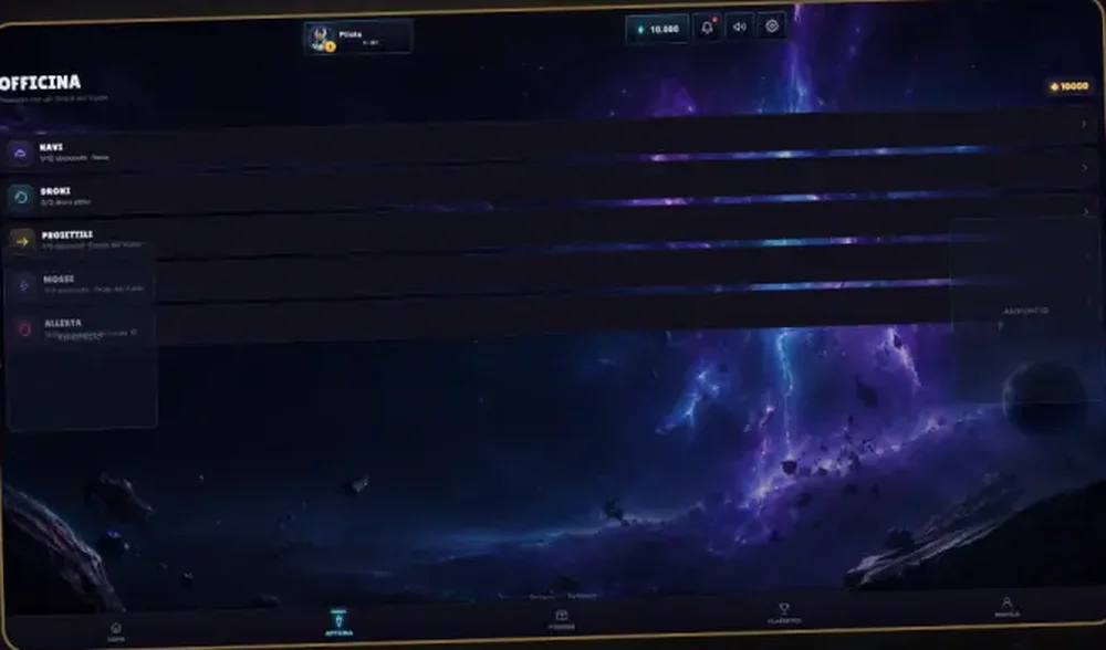 L'officina di Void Weaver, dove si potenziano navi, droni e proiettili